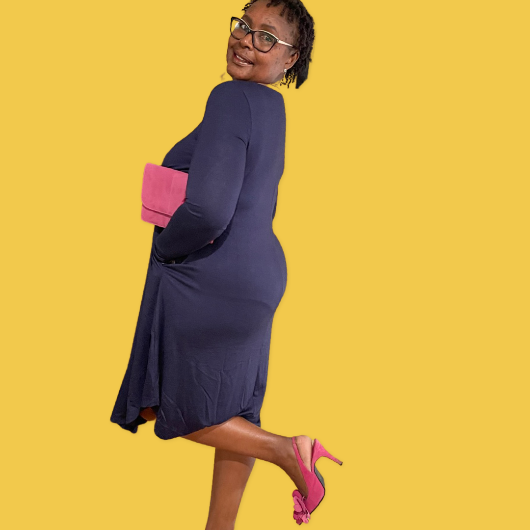 Side pocket navy blue dress