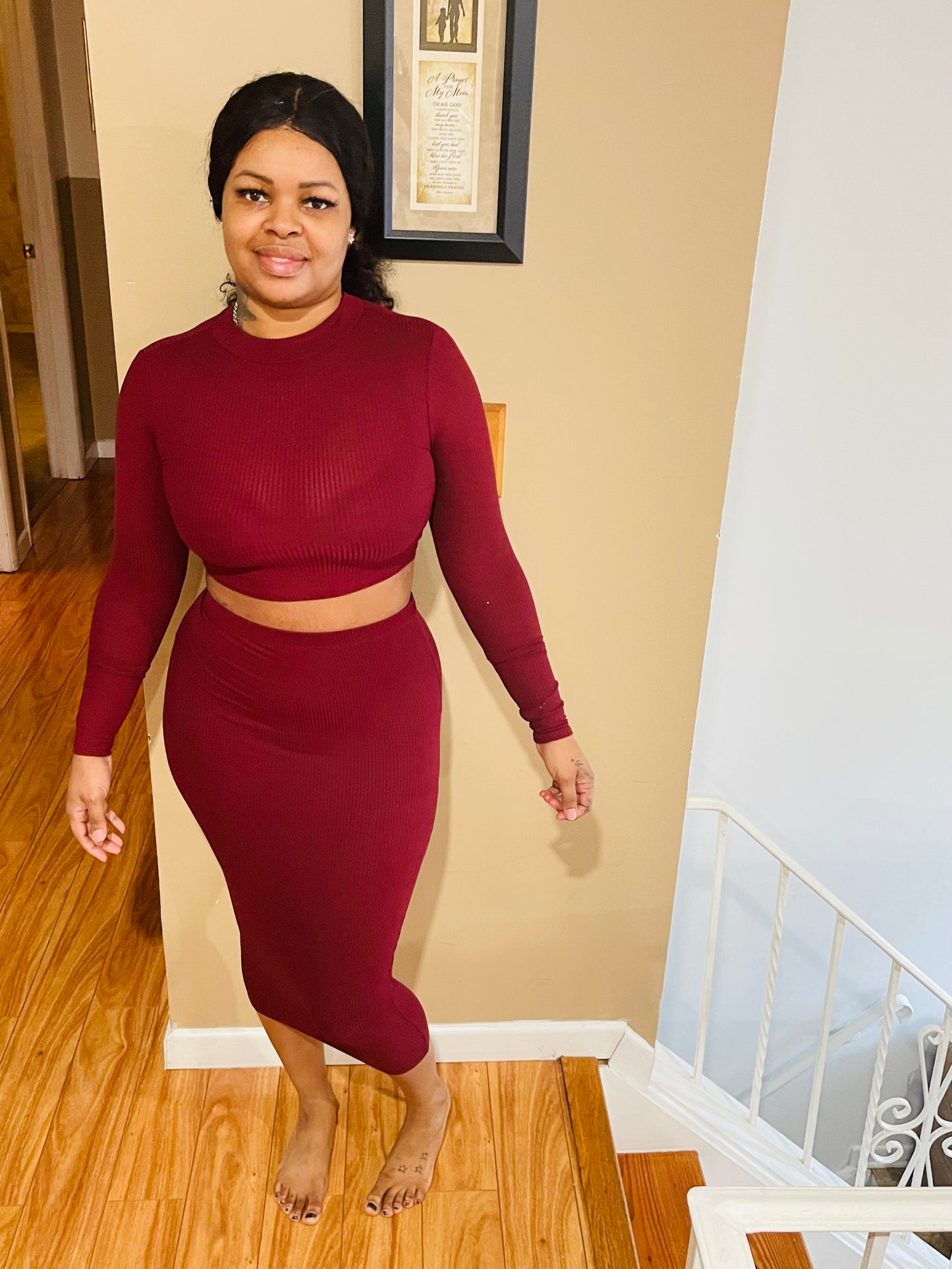 2 Piece Burgundy Skirt Set