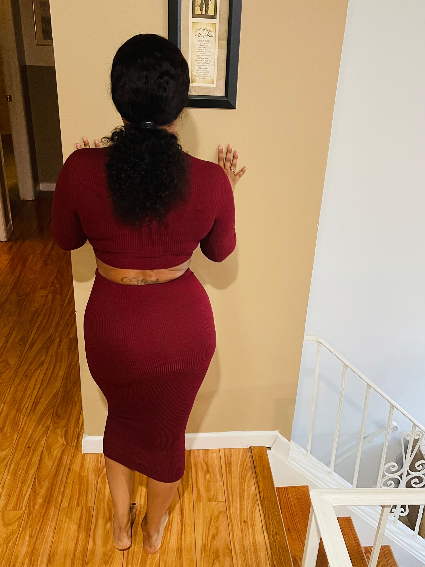 2 Piece Burgundy Skirt Set