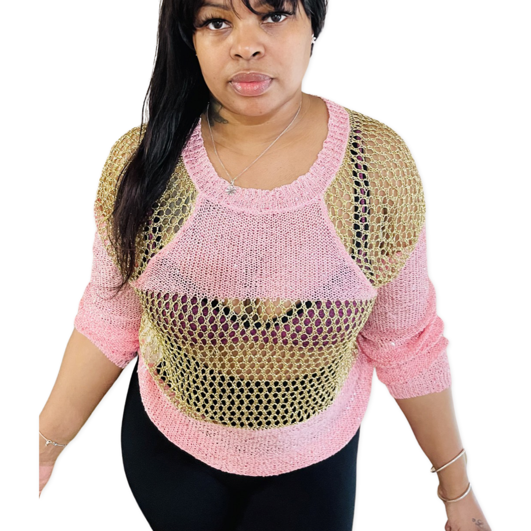 Pink Sequin gold knitted sweater